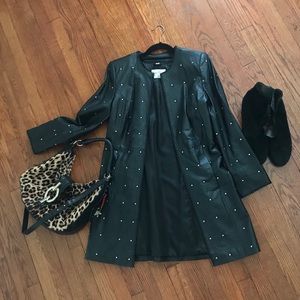 Leather studded peacoat